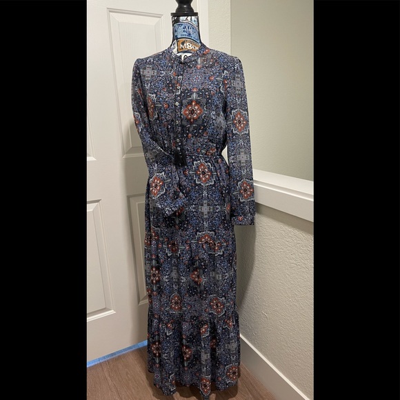 Xhilaration Long Blue Boho Maxi Dress Size M - Picture 1 of 6